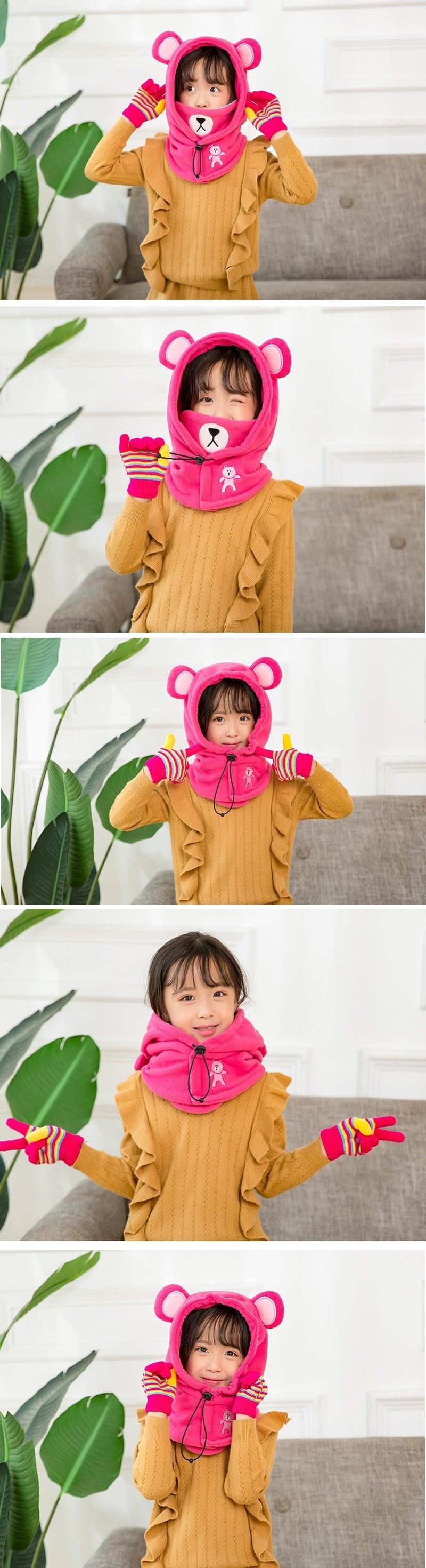 Balaclava de Invierno con Oso de Caricatura para Niños