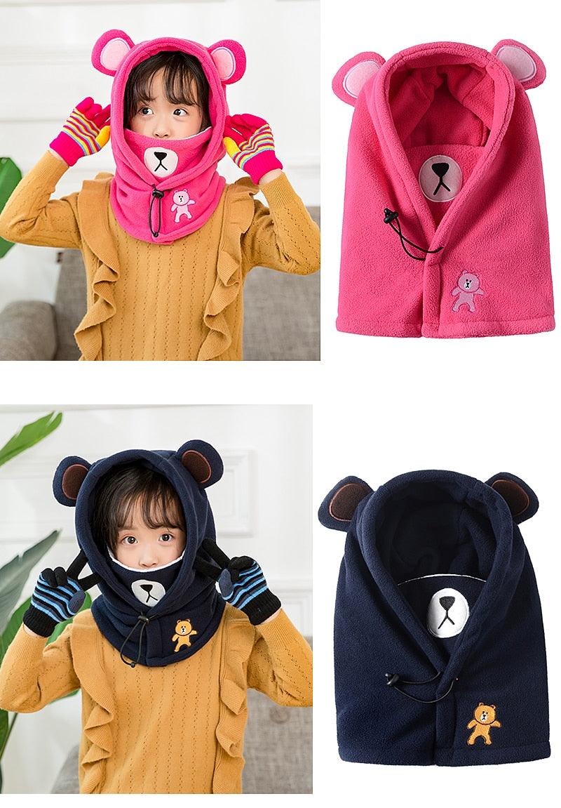 Balaclava de Invierno con Oso de Caricatura para Niños