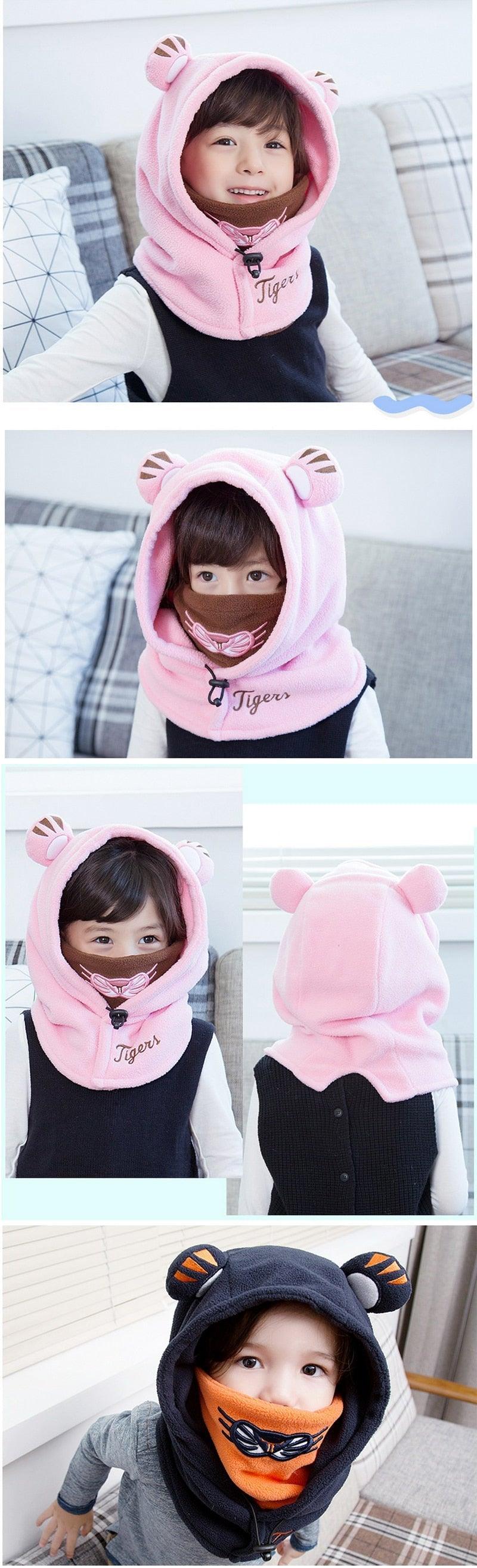 Balaclava de Invierno con Oso de Caricatura para Niños
