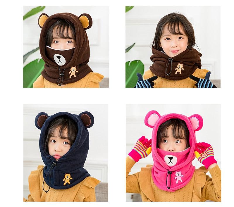 Balaclava de Invierno con Oso de Caricatura para Niños