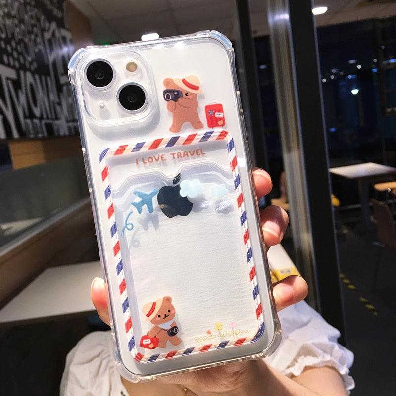 Adorable Cartoon-Themed Wallet Phone Case for iPhone 14 Pro Max & More - Shockproof & Stylish - Korvel