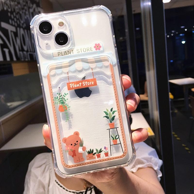 Adorable Cartoon-Themed Wallet Phone Case for iPhone 14 Pro Max & More - Shockproof & Stylish - Korvel