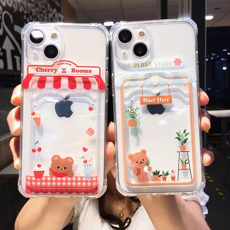 Adorable Cartoon-Themed Wallet Phone Case for iPhone 14 Pro Max & More - Shockproof & Stylish - Korvel