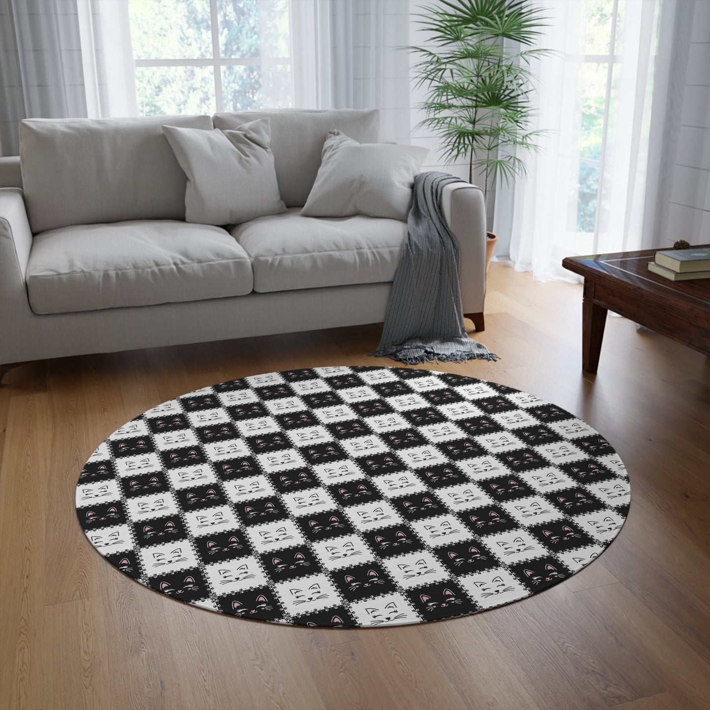 Tapis Rond Visages de Chats Mignons | Décor Cozy pour Amateurs de Chats