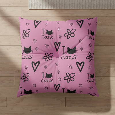 Cute Cat Lover Tufted Floor Pillow - I Love Cats Design