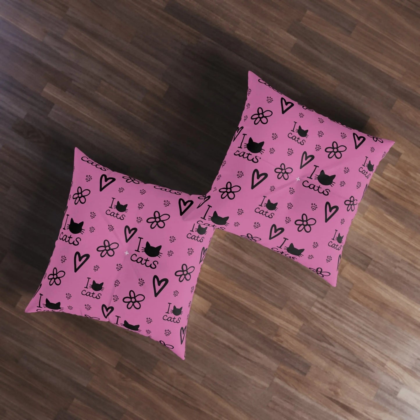 Cute Cat Lover Tufted Floor Pillow - I Love Cats Design