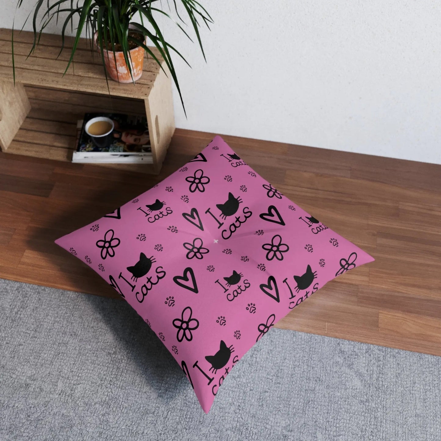Cute Cat Lover Tufted Floor Pillow - I Love Cats Design