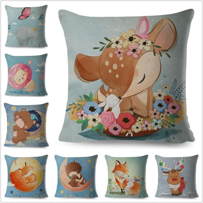 Housse de coussin en cartoon d'animaux mignons pour la décoration de la chambre des enfants