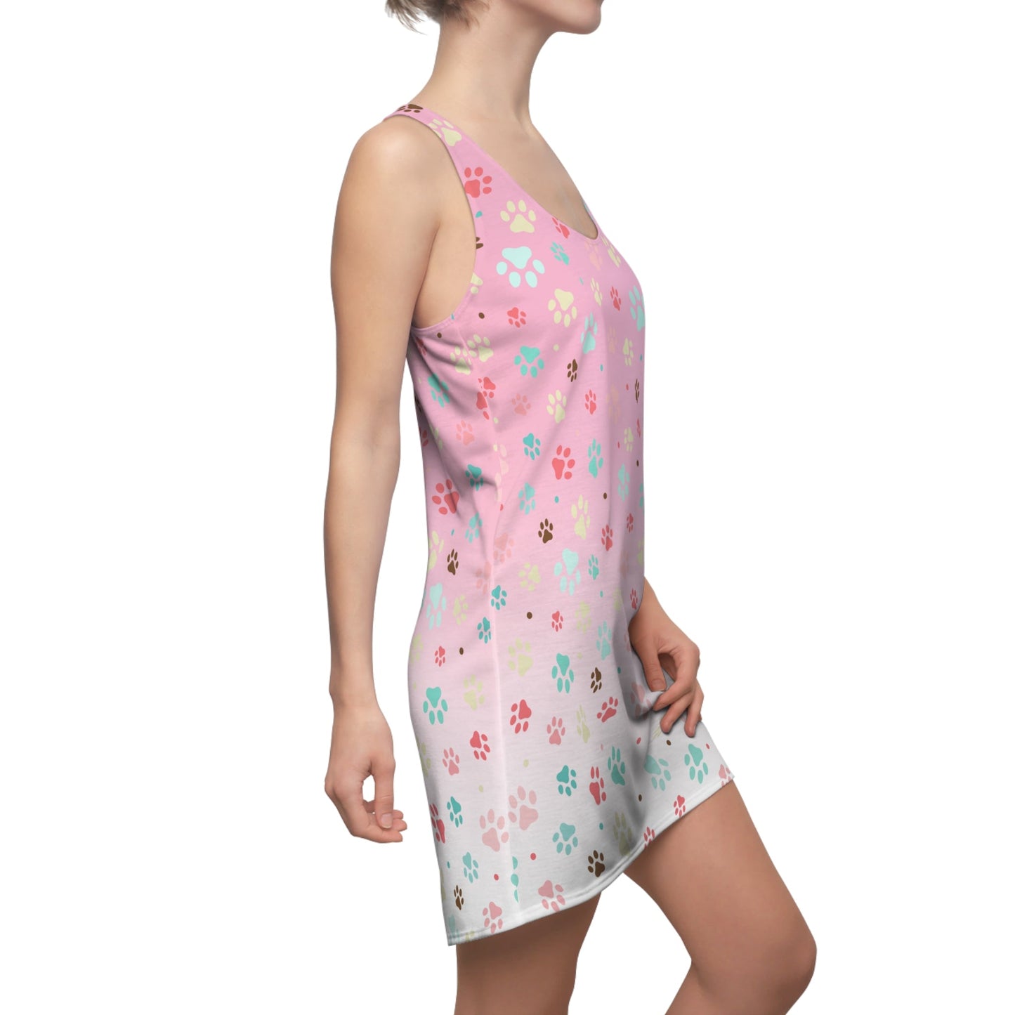 Vestido Racerback de Huellas de Patas Rosadas para Amantes de Mascotas