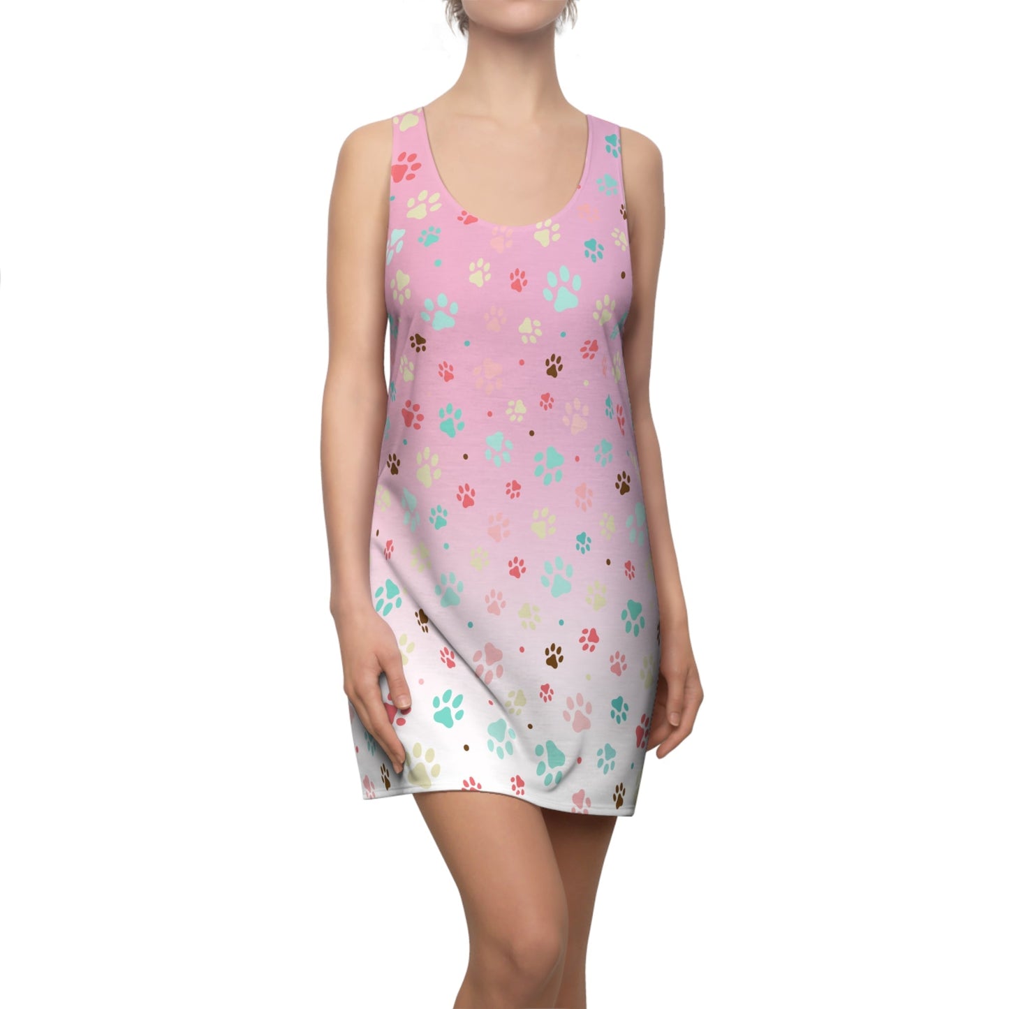 Vestido Racerback de Huellas de Patas Rosadas para Amantes de Mascotas