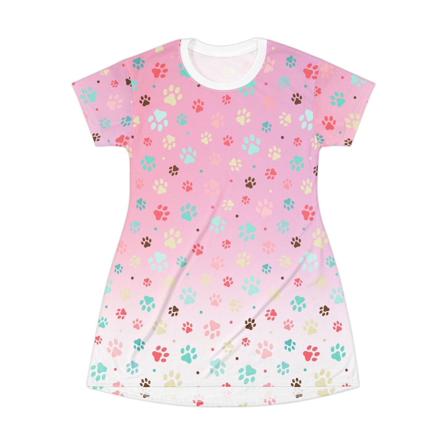 Charming Pink Paw Print T-Shirt Dress for Pet Lovers