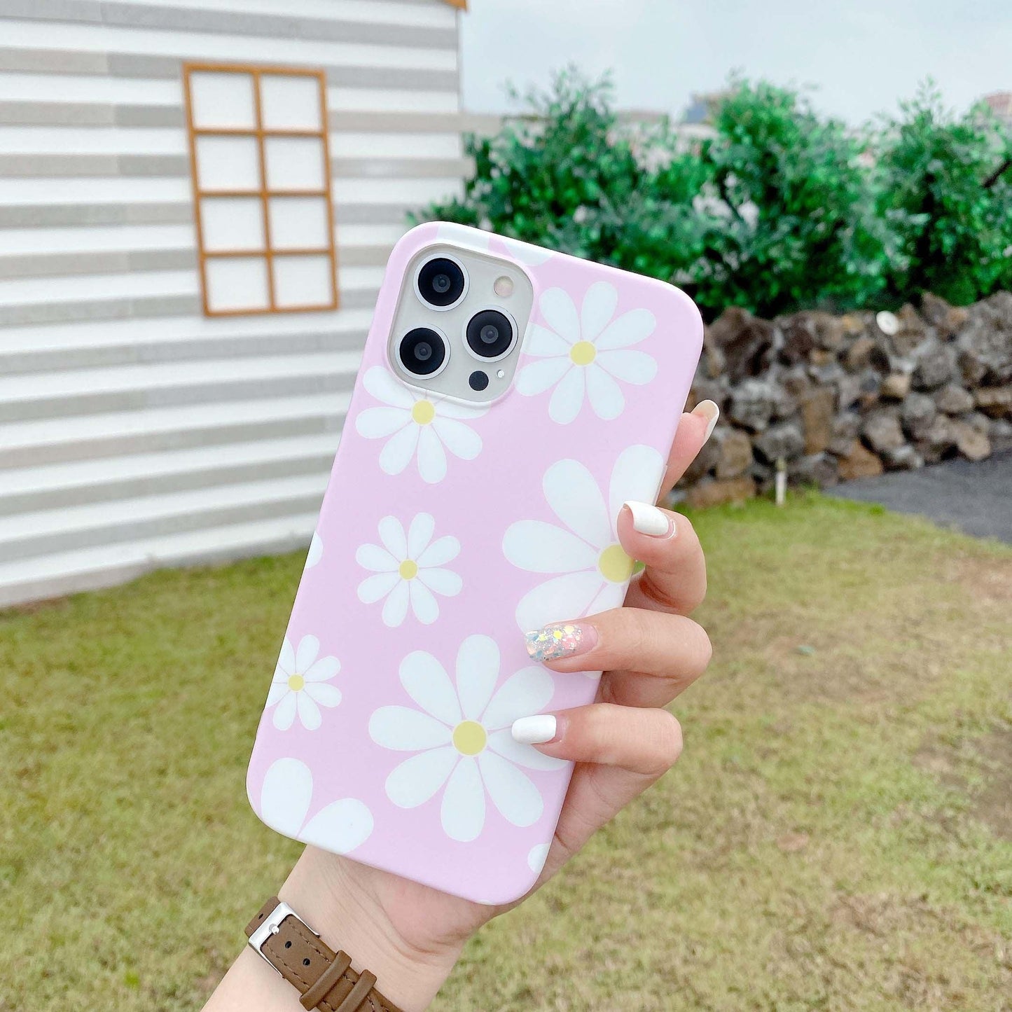 Coque de téléphone à fleurs lisses et mignonnes pour iPhone - Protection élégante