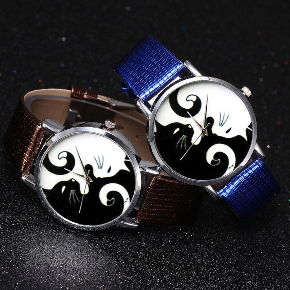 Montres Couple de Chats Mignons avec Bracelet en Cuir - Montres à Quartz Élégantes