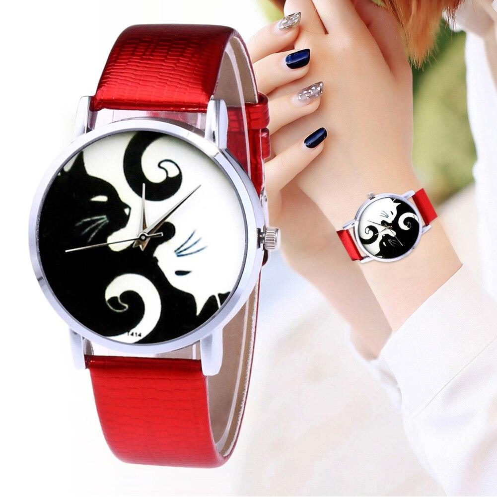 Montres Couple de Chats Mignons avec Bracelet en Cuir - Montres à Quartz Élégantes