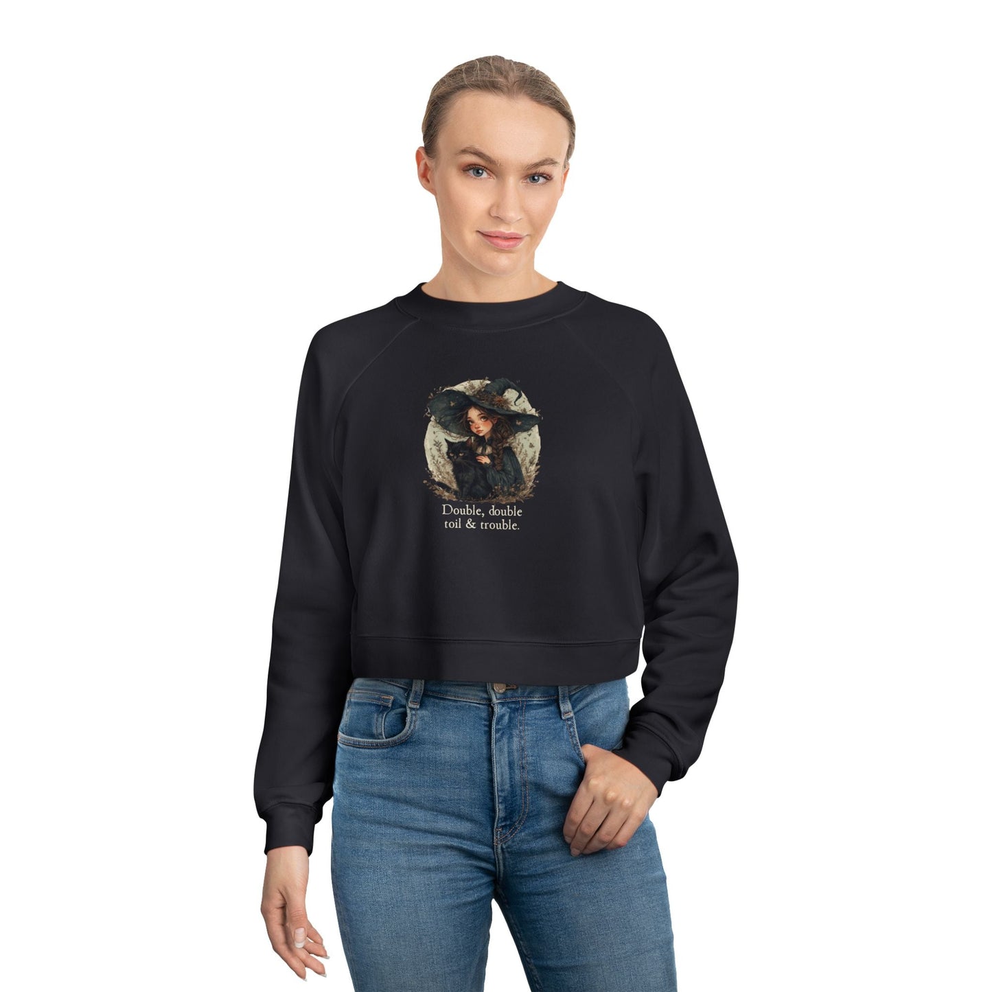 Sudadera Cortada Linda de Gato Bruja para Mujeres