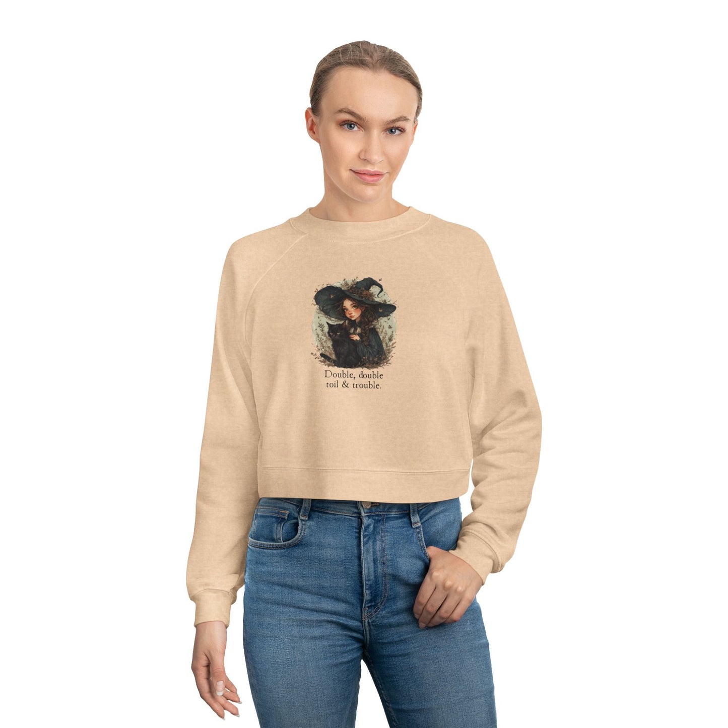 Sudadera Cortada Linda de Gato Bruja para Mujeres
