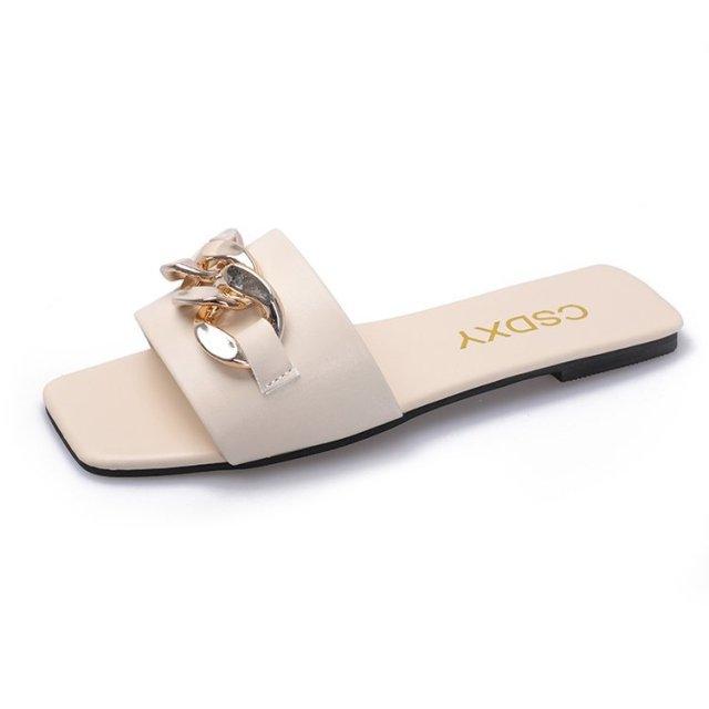 Sandalias de cadena de punta cuadrada para mujeres con estilo