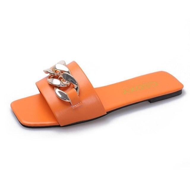 Sandalias de cadena de punta cuadrada para mujeres con estilo