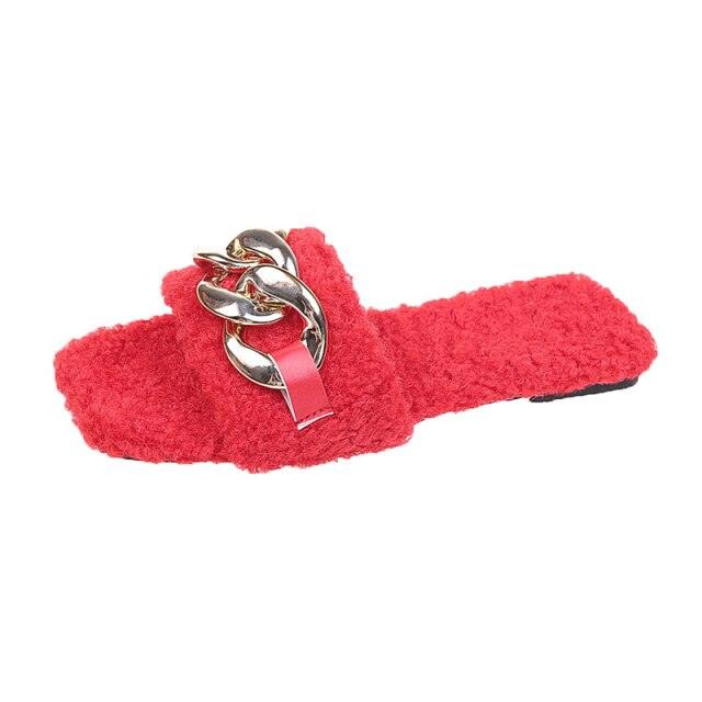 Sandalias de cadena de punta cuadrada para mujeres con estilo