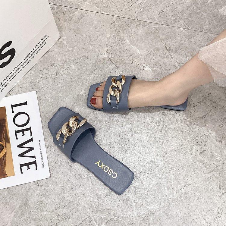 Sandalias de cadena de punta cuadrada para mujeres con estilo