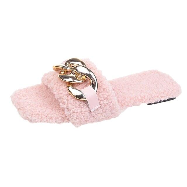 Sandalias de cadena de punta cuadrada para mujeres con estilo