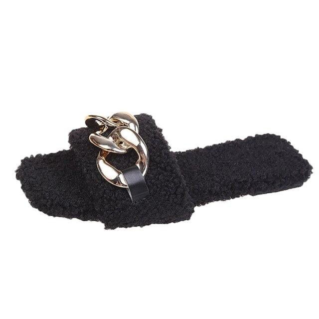 Sandalias de cadena de punta cuadrada para mujeres con estilo