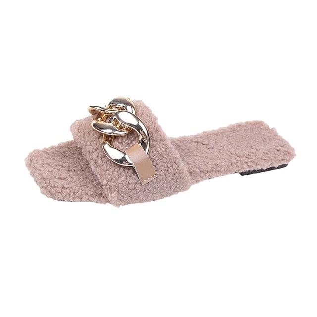 Sandalias de cadena de punta cuadrada para mujeres con estilo