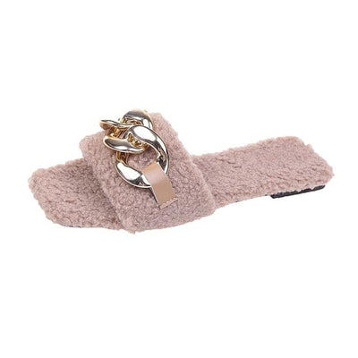 Stylish Women’s Square Toe Chain Slide Sandals