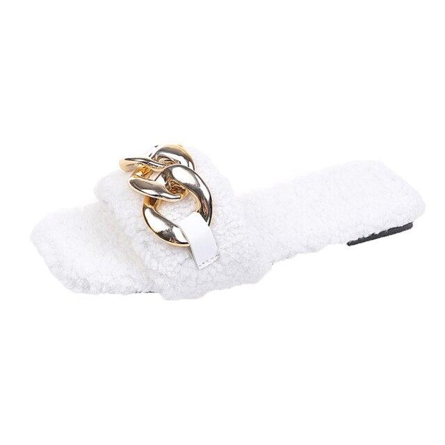 Sandalias de cadena de punta cuadrada para mujeres con estilo