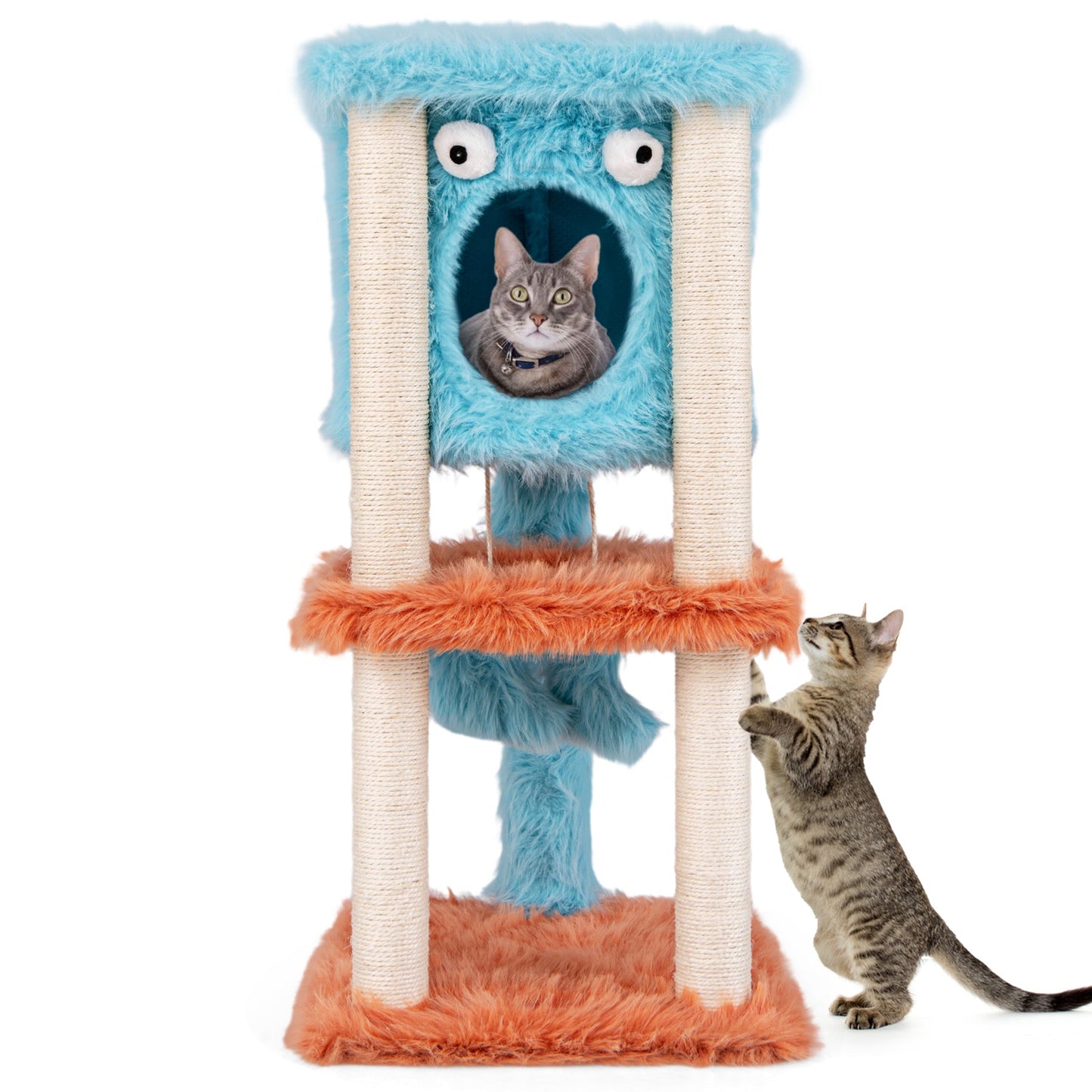 Cute Monster-Themed Cat Tower with Plush Condo - Blue