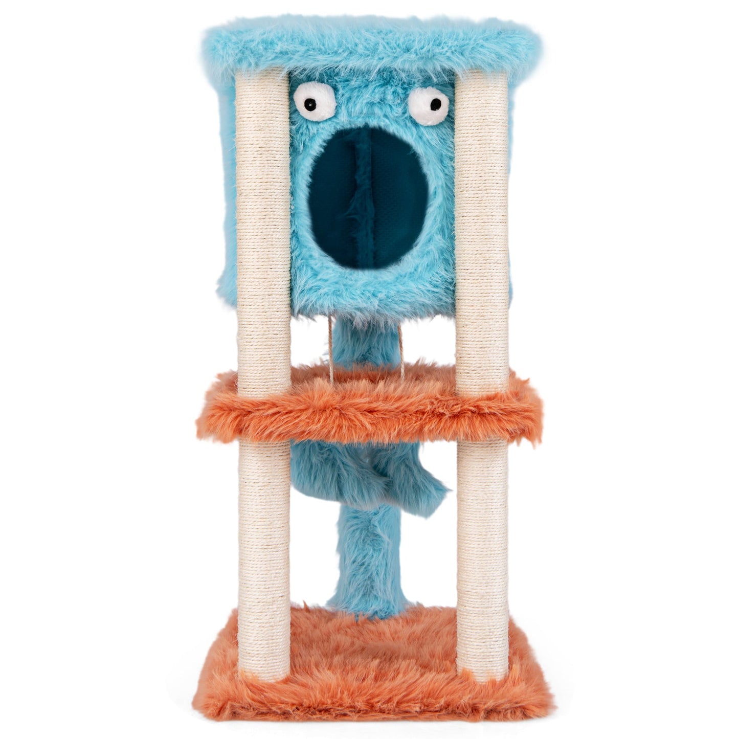 Cute Monster-Themed Cat Tower with Plush Condo - Blue