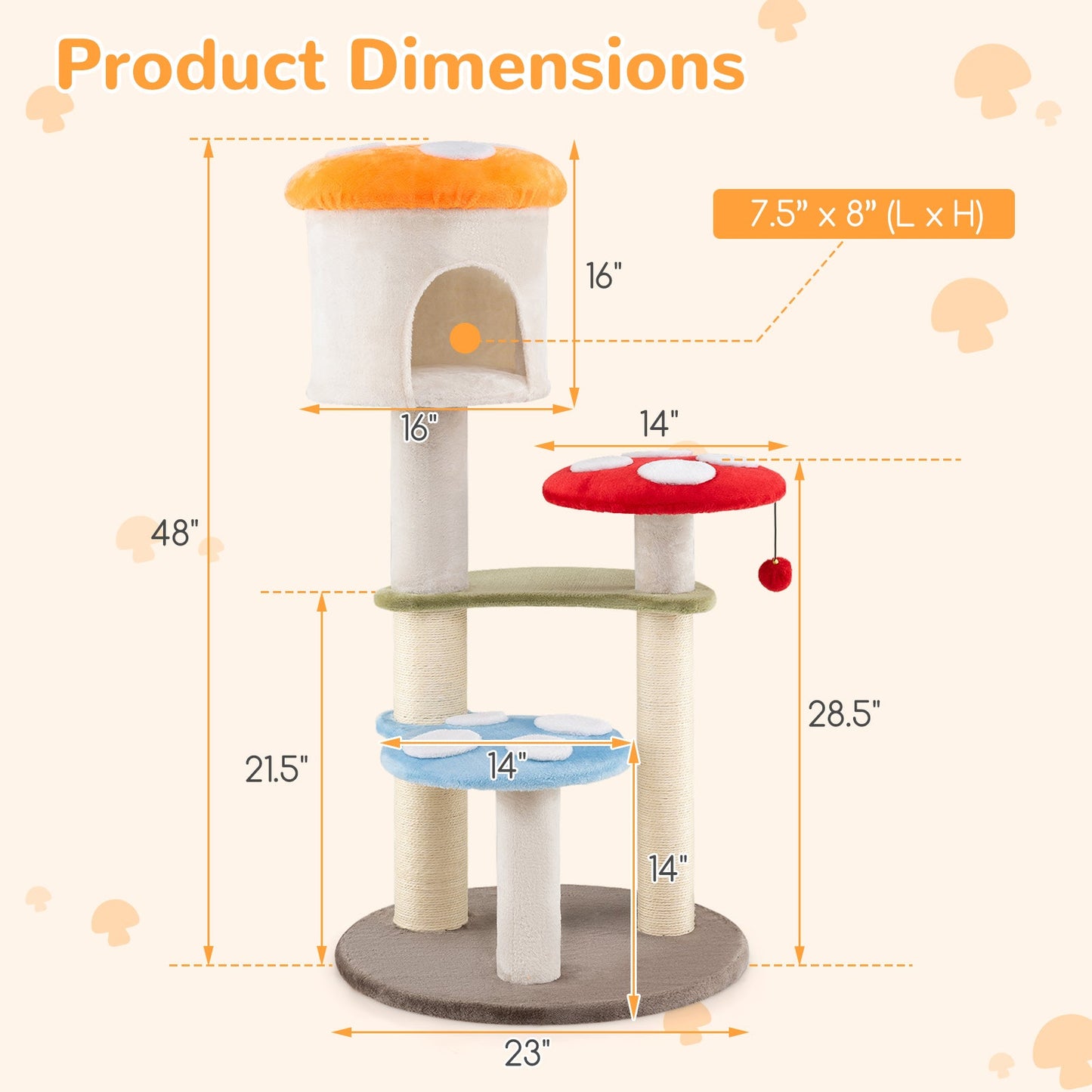 Árbol para Gatos en Forma de Hongo con Postes de Rascado de Sisal