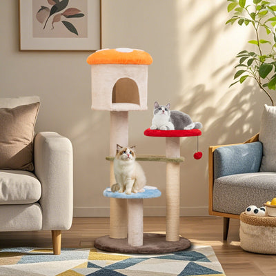 Árbol para Gatos en Forma de Hongo con Postes de Rascado de Sisal