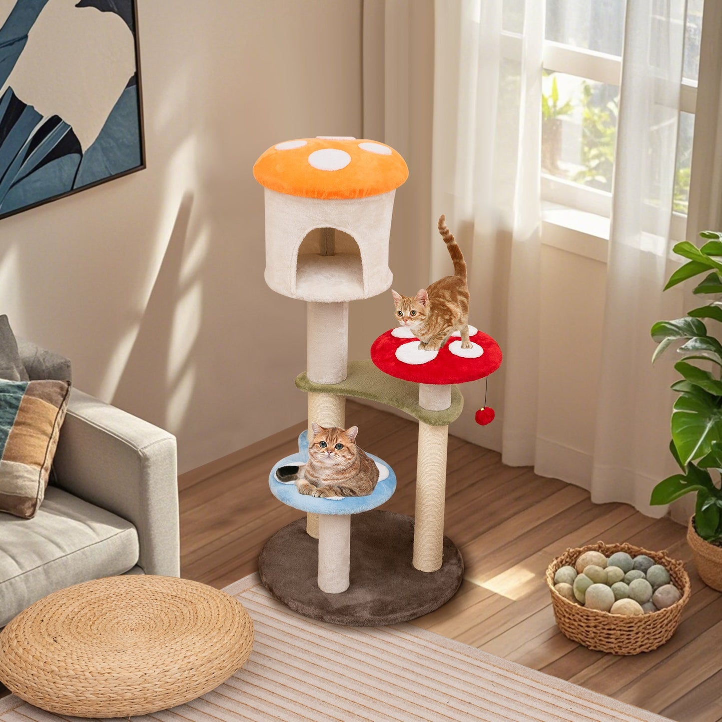 Árbol para Gatos en Forma de Hongo con Postes de Rascado de Sisal