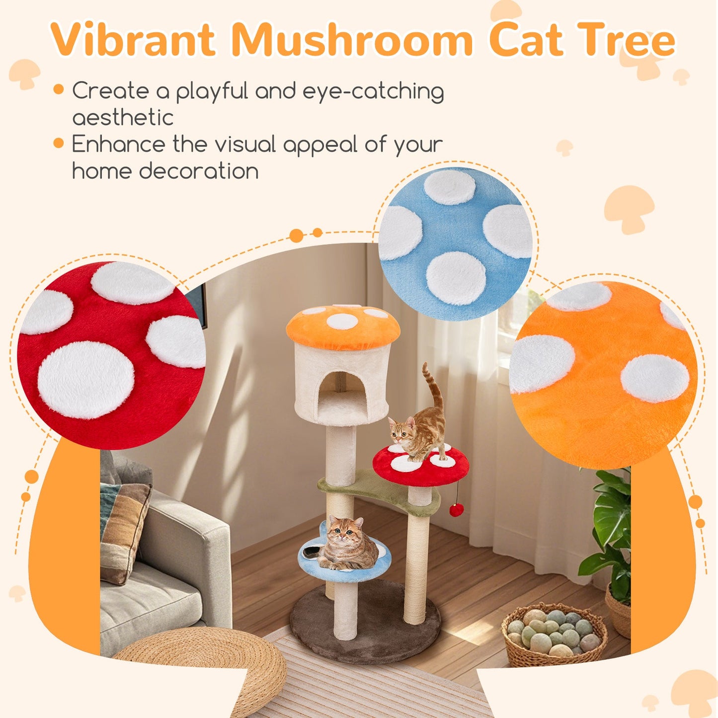 Árbol para Gatos en Forma de Hongo con Postes de Rascado de Sisal