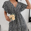 Cutout Ditsy Floral Surplice Flounce Sleeve Dress - Korvel