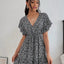 Cutout Ditsy Floral Surplice Flounce Sleeve Dress - Korvel
