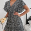 Cutout Ditsy Floral Surplice Flounce Sleeve Dress - Korvel