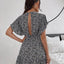 Cutout Ditsy Floral Surplice Flounce Sleeve Dress - Korvel