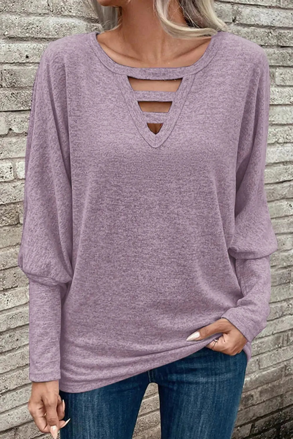 Cutout Round Neck Long Sleeve T-Shirt - Korvel
