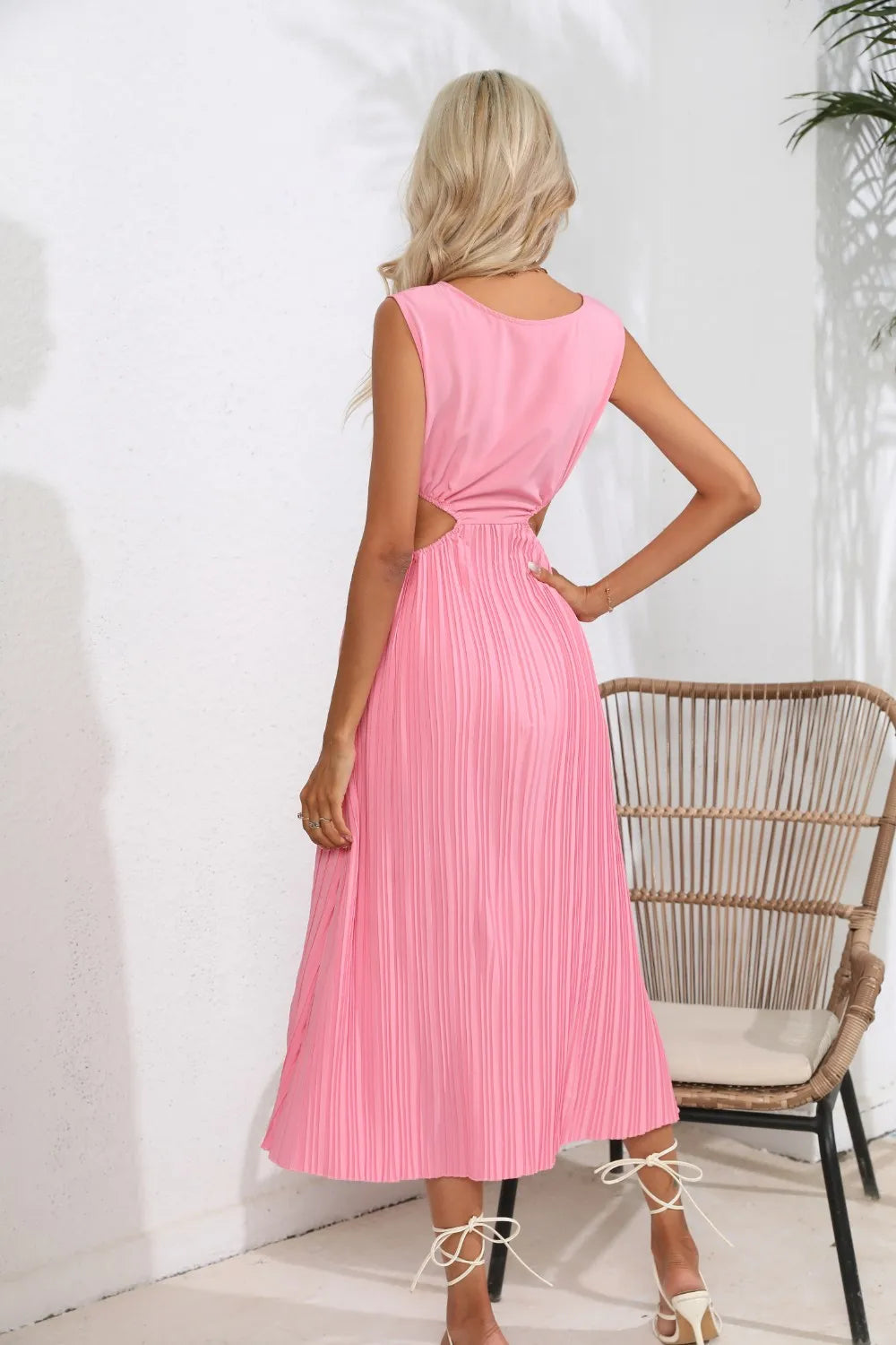 Cutout Ruched Round Neck Tank Dress - Korvel
