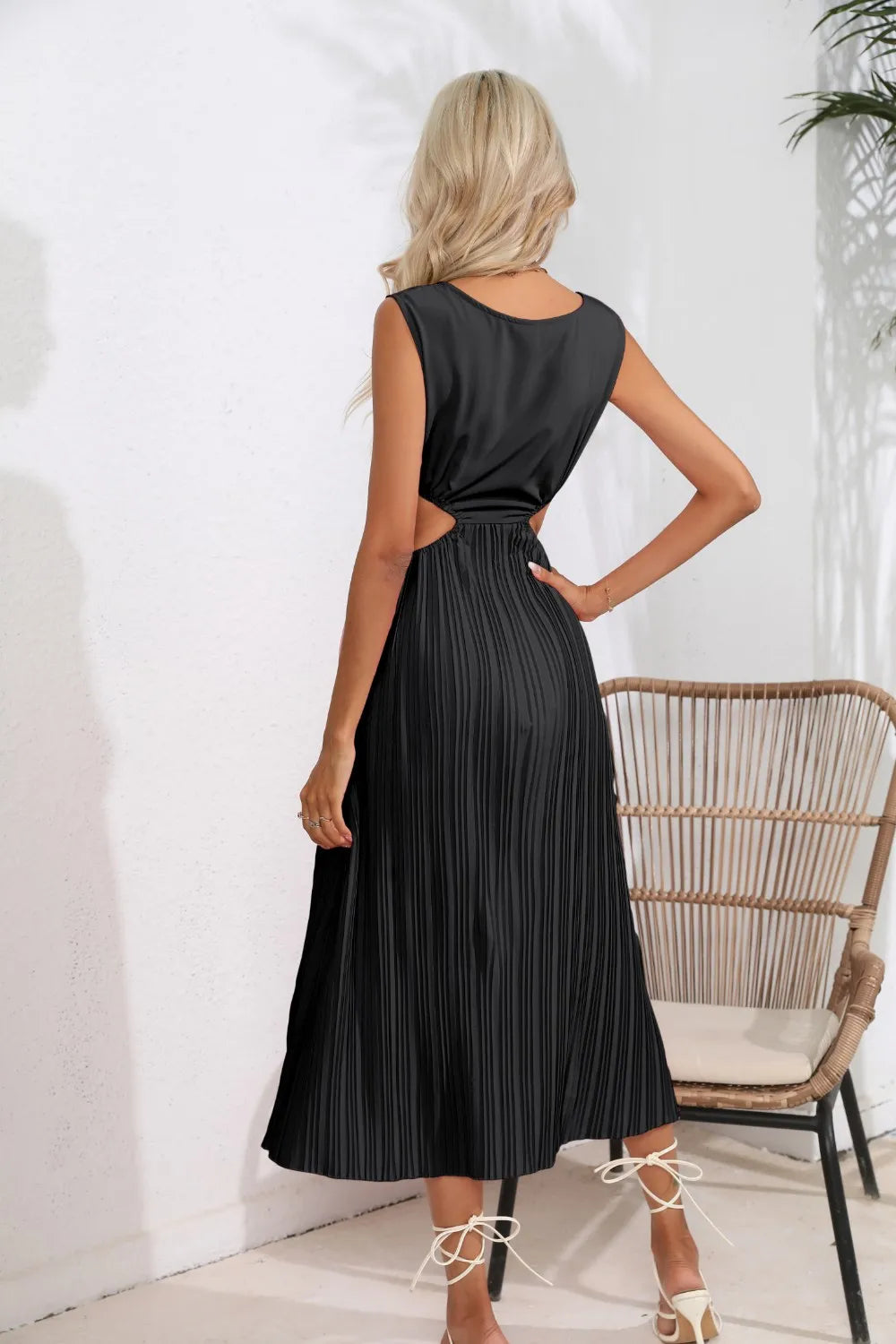Cutout Ruched Round Neck Tank Dress - Korvel