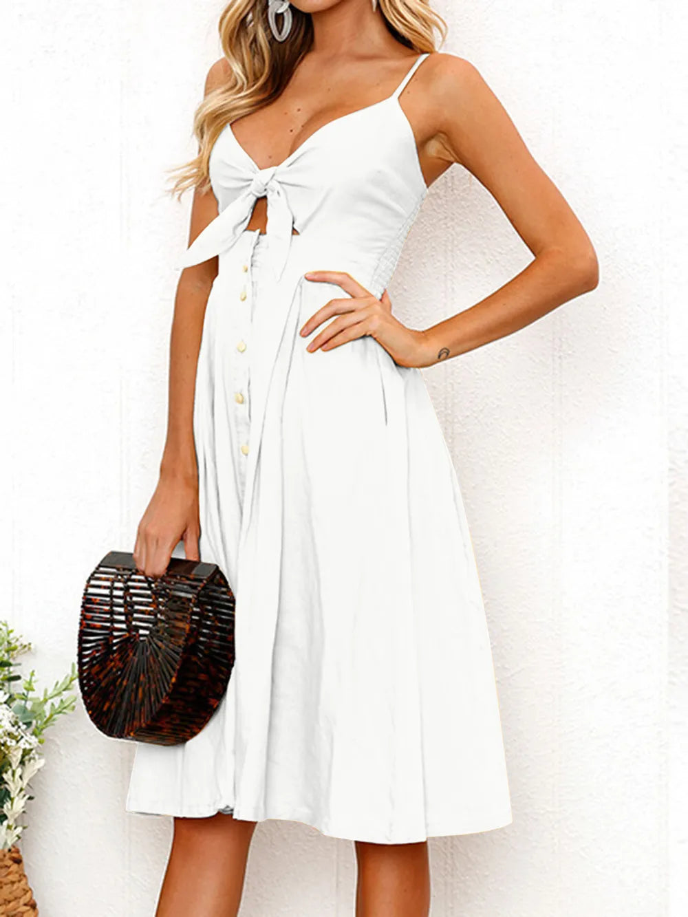 Cutout Smocked Sweetheart Neck Cami Dress - Korvel