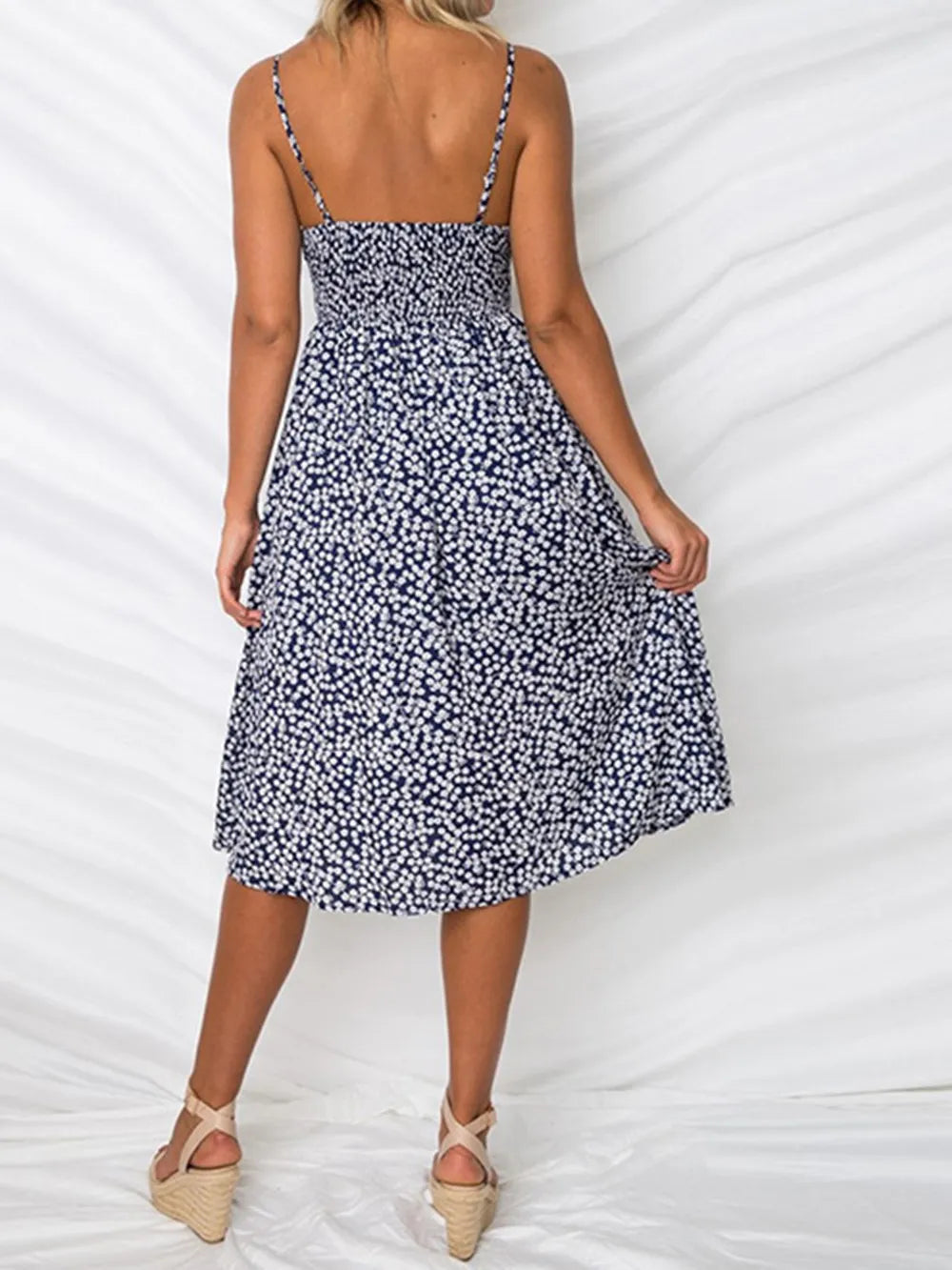 Cutout Smocked Sweetheart Neck Cami Dress - Korvel