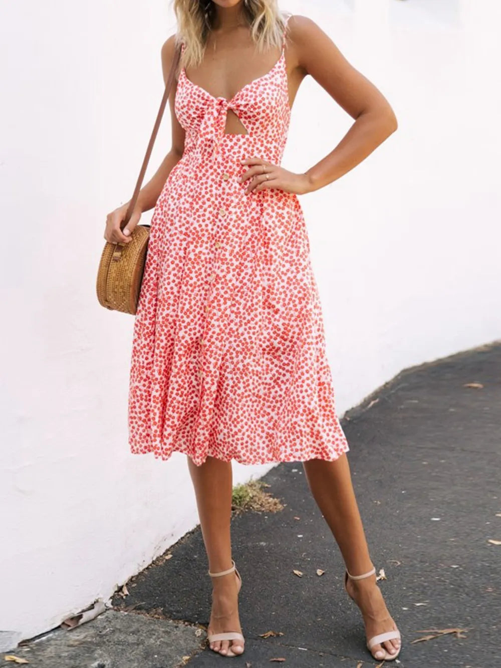 Cutout Smocked Sweetheart Neck Cami Dress - Korvel