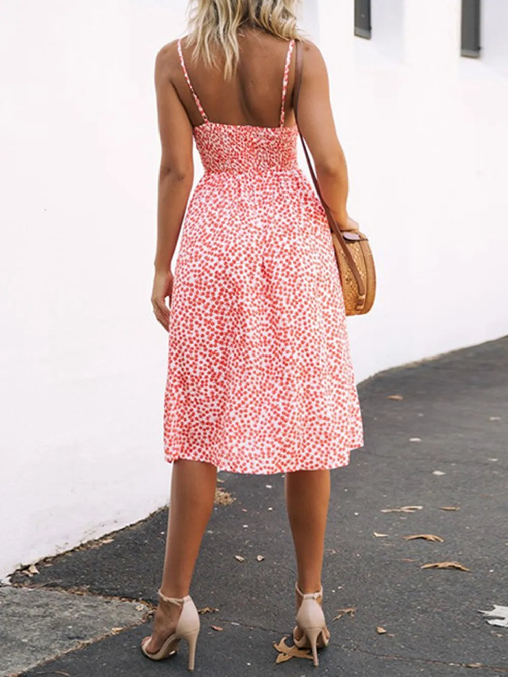 Cutout Smocked Sweetheart Neck Cami Dress - Korvel