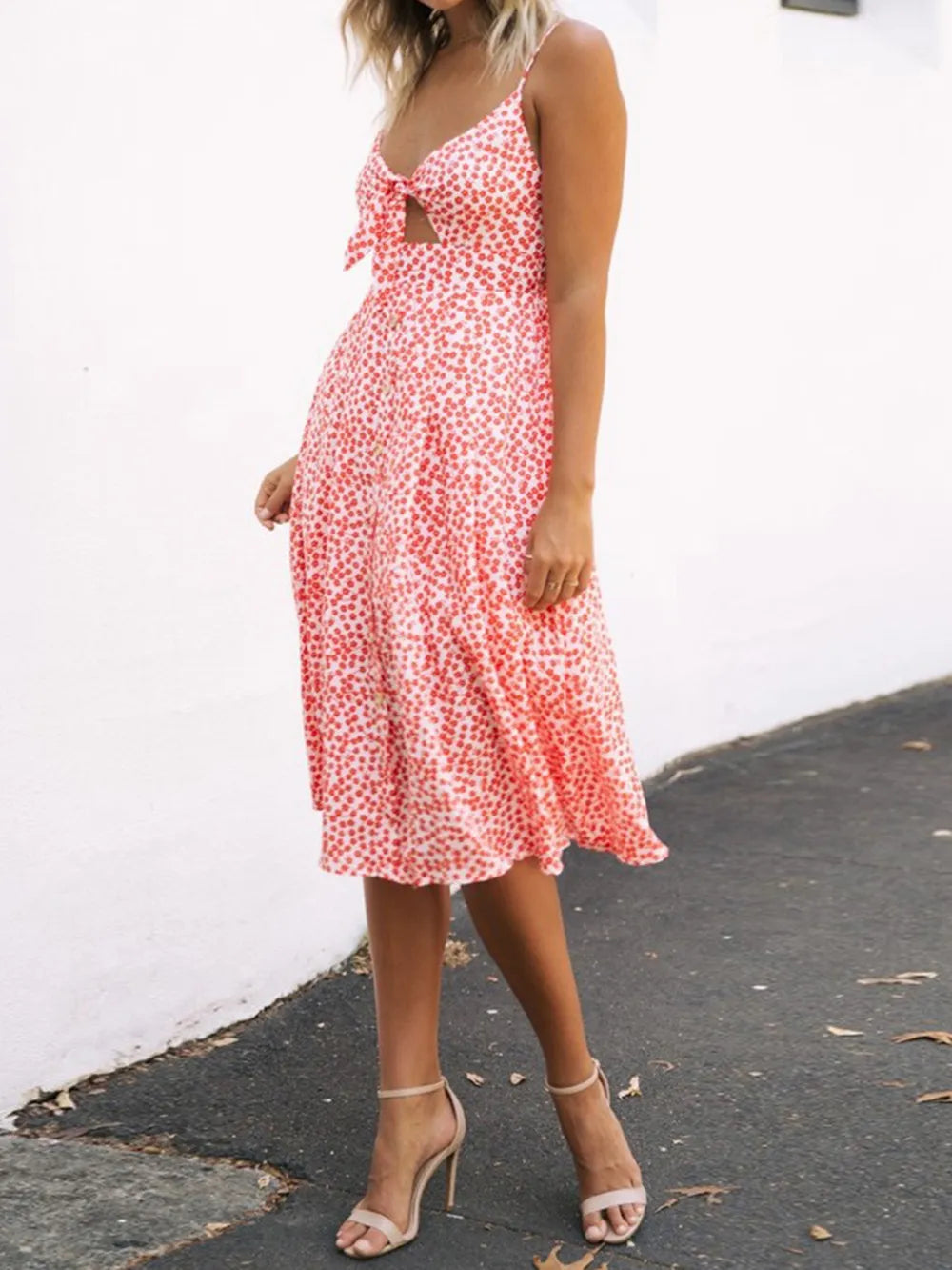 Cutout Smocked Sweetheart Neck Cami Dress - Korvel