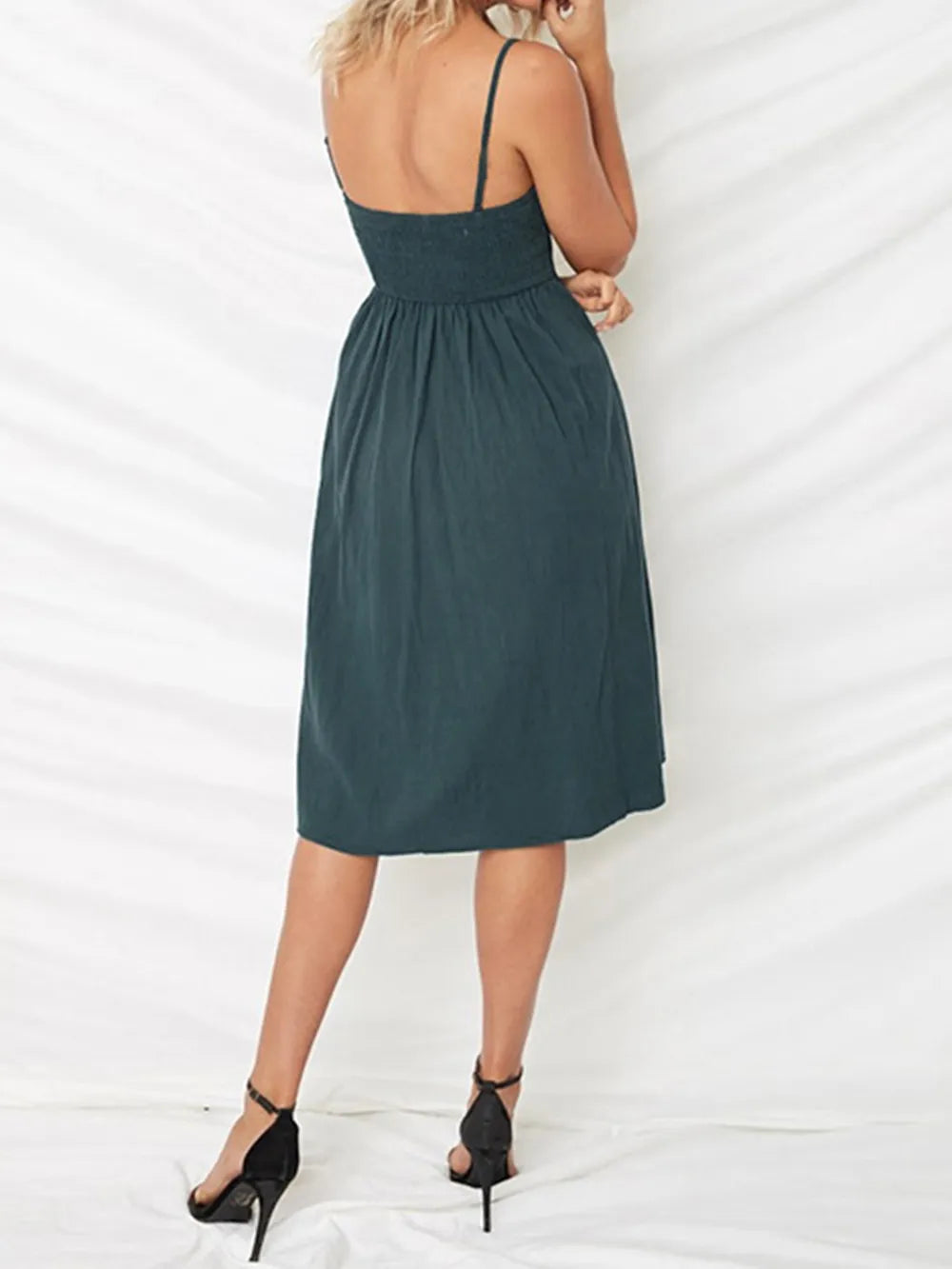 Cutout Smocked Sweetheart Neck Cami Dress - Korvel
