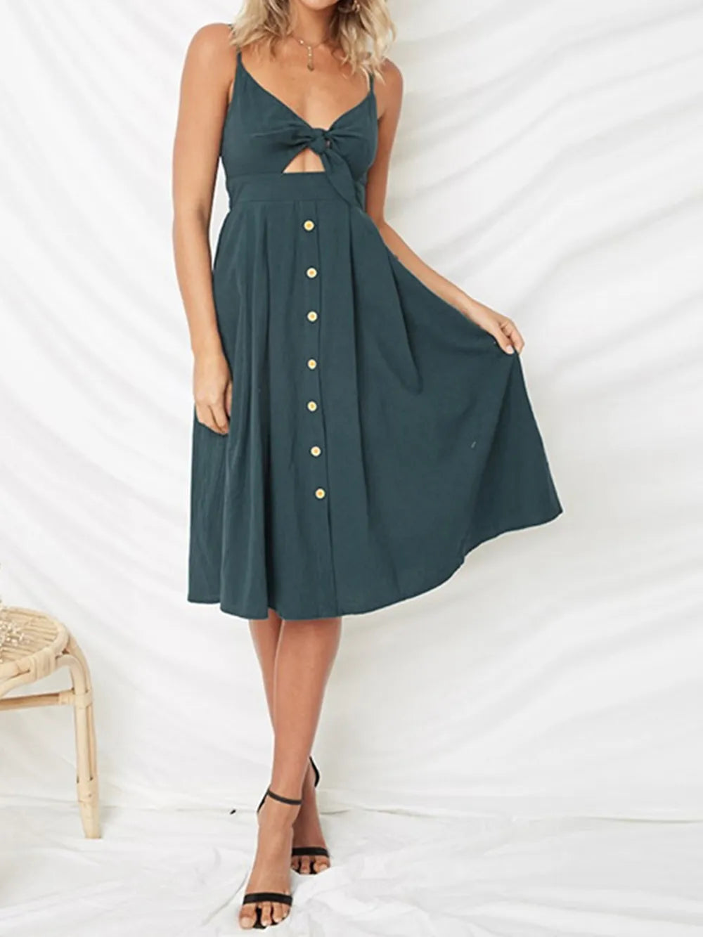 Cutout Smocked Sweetheart Neck Cami Dress - Korvel
