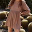 Cutout Textured Long Sleeve Mini Dress - Korvel
